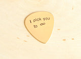 Infinity Guitar Pick in Bronze for Everlasting Love and Hand Stamped with I Pick You