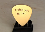 Infinity Guitar Pick in Bronze for Everlasting Love and Hand Stamped with I Pick You