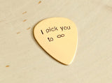 Infinity Guitar Pick in Bronze for Everlasting Love and Hand Stamped with I Pick You