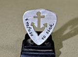 Refuse to sink sterling silver guitar pick with anchor cut out