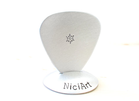 Guitar Pick Handmade from Aluminum Shinning Sun Design