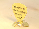 Brass Guitar Pick with String Me Up, Pluck Me Hard, All Night Long