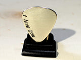 Sterling silver guitar pick with a fancy I love you for Valentines Day