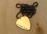 Golden Bronze Guitar Pick Necklace with I Pick You