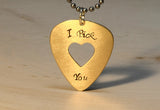 Bronze guitar pick necklace I pick you with heart cut
