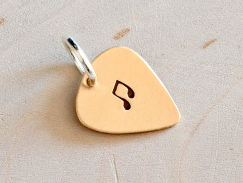 Bronze guitar pick charm handmade with a musical touch