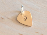 Bronze guitar pick charm handmade with a musical touch