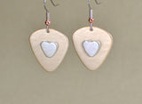 Guitar pick bronze earrings with sterling silver hearts