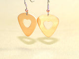 Bronze guitar pick dangle earrings with hearts