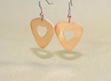 Bronze guitar pick dangle earrings with hearts