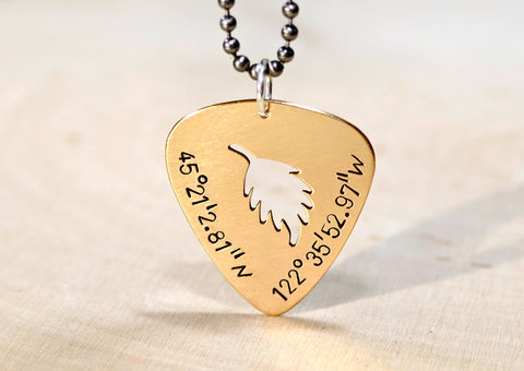 Custom cut out guitar pick pendants and necklaces