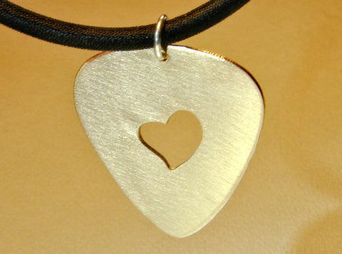Guitar Pick Pendant with Heart Handmade from Bronze