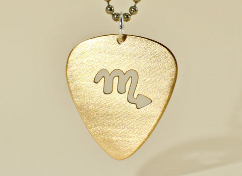 Zodiac necklace with bronze guitar pick and personalized horoscope
