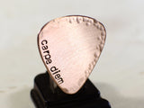 Carpe diem handmade copper guitar pick with hammered texture