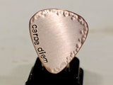 Carpe diem handmade copper guitar pick with hammered texture