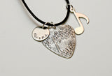 Sterling Silver Guitar Pick Necklace with Music Note and Personalized Disc Charm