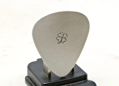 Clover Guitar Pick Handmade from Aluminum with luck of the Irish