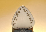 Latitude longitude guitar pick handmade in aluminum and personalized with coordinates