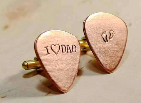 Copper guitar pick cuff links for Fathers Day and new dads – Nici's Picks
