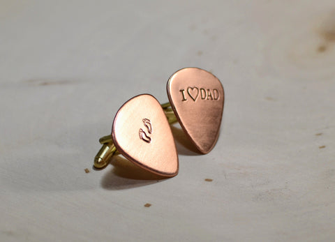 Copper guitar pick cuff links for Fathers Day and new dads – Nici's Picks