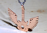 Winged copper guitar necklace with musical inspiration