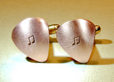 Guitar pick cuff links handmade from copper with music notes
