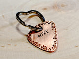 Copper guitar pick dog tag with heart ring