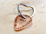 Copper guitar pick dog tag with heart ring