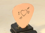 I love you copper guitar pick with arrow through the heart