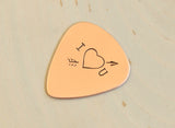 I love you copper guitar pick with arrow through the heart
