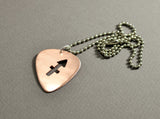 Copper guitar pick necklace with zodiac sign