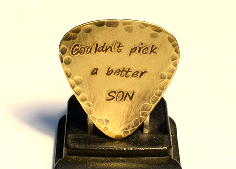 Couldn’t Pick a Better Son Rustic Brass Guitar Pick with a Youthful Flair