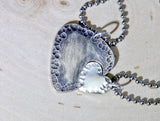 Sterling silver guitar pick and heart couples interlocking necklaces