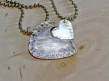 Sterling silver guitar pick and heart couples interlocking necklaces