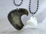 Sterling silver guitar pick and heart couples interlocking necklaces