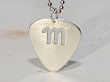 Personalized Sterling Silver Guitar Pick Pendant with Custom Letter Cut Out