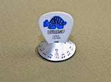 Aluminum guitar pick stand disc shaped with musical inspiration