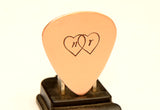 Two Hearts with Personalized Initials Copper Guitar Pick Handcrafted with Love