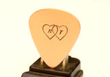 Two Hearts with Personalized Initials Copper Guitar Pick Handcrafted with Love