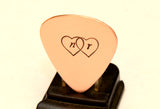 Two Hearts with Personalized Initials Copper Guitar Pick Handcrafted with Love