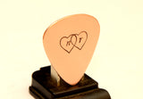 Two Hearts with Personalized Initials Copper Guitar Pick Handcrafted with Love