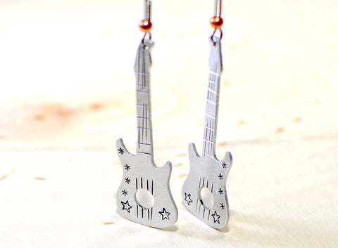 Guitar dangle earrings handmade to rock out