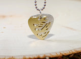 Sterling silver flaming guitar pick necklace handmade with blazing brass