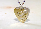 Sterling silver flaming guitar pick necklace handmade with blazing brass
