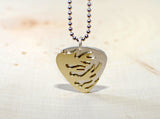 Sterling silver flaming guitar pick necklace handmade with blazing brass