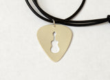 Guitar Pick Bronze Necklace with Handsawed Guitar Cut Out and Space to Personalize