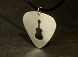Guitar Pick Bronze Necklace with Handsawed Guitar Cut Out and Space to Personalize