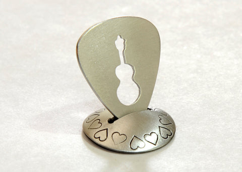 Guitar Pick Handmade from Aluminum with Guitar Cut Out from the Pick Hall of Fame