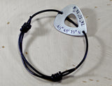 Latitude longitude aluminum guitar pick bracelet with personalized coordinates