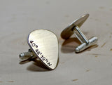 Sterling silver coordinate guitar pick cuff links with latitude and longitude